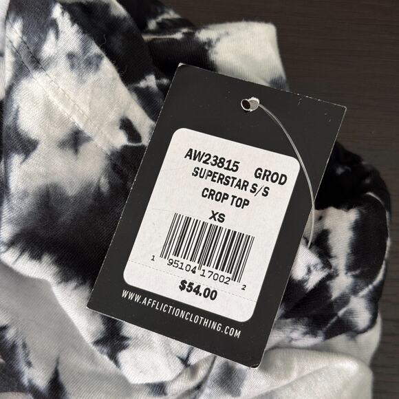 Affliction Y2K Top Womens XS Rhinestone Heart Crop Tee Ruched Tie Sides NEW - Picture 3 of 9